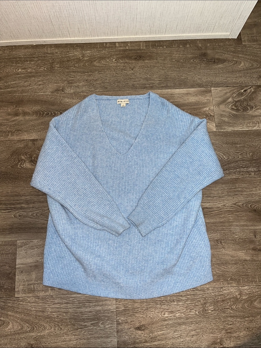 Ava & Viv Light Blue Ribbed V-Neck Sweater